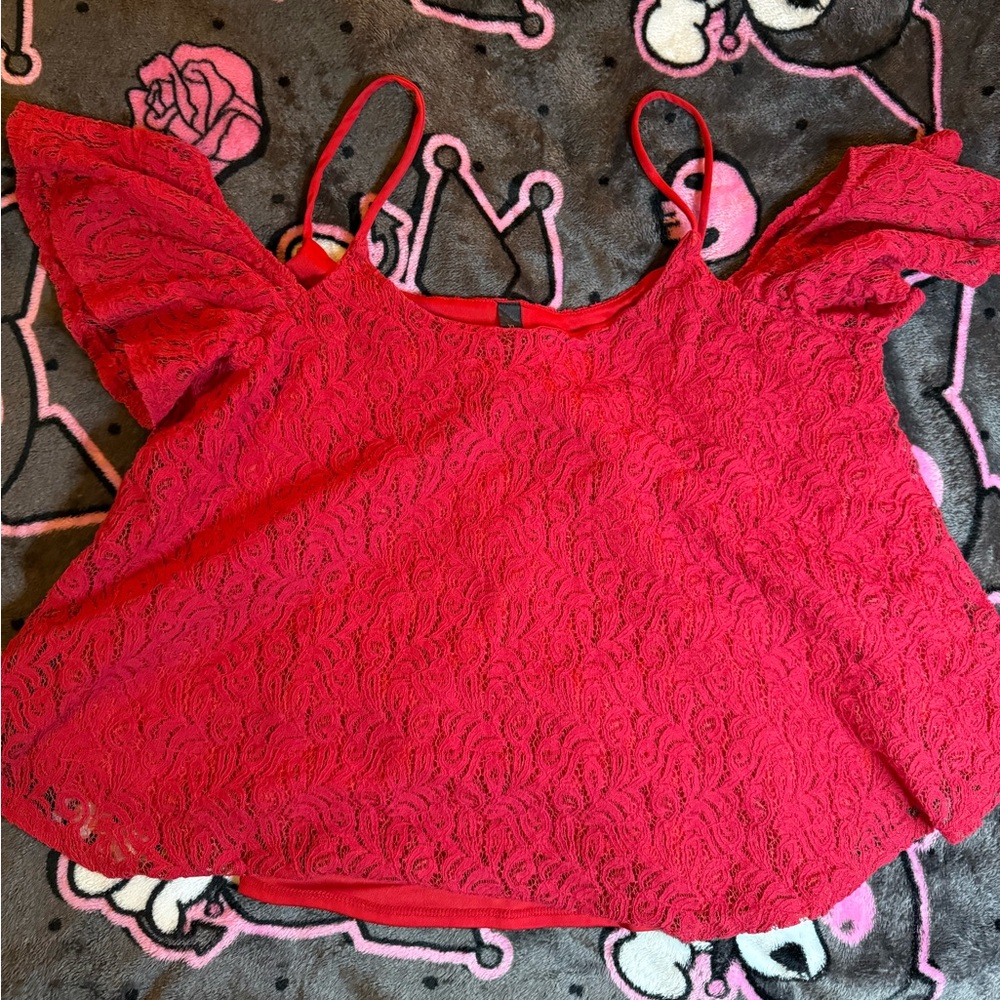 Jessica Simpson Red Lace cold shoulder Blouse